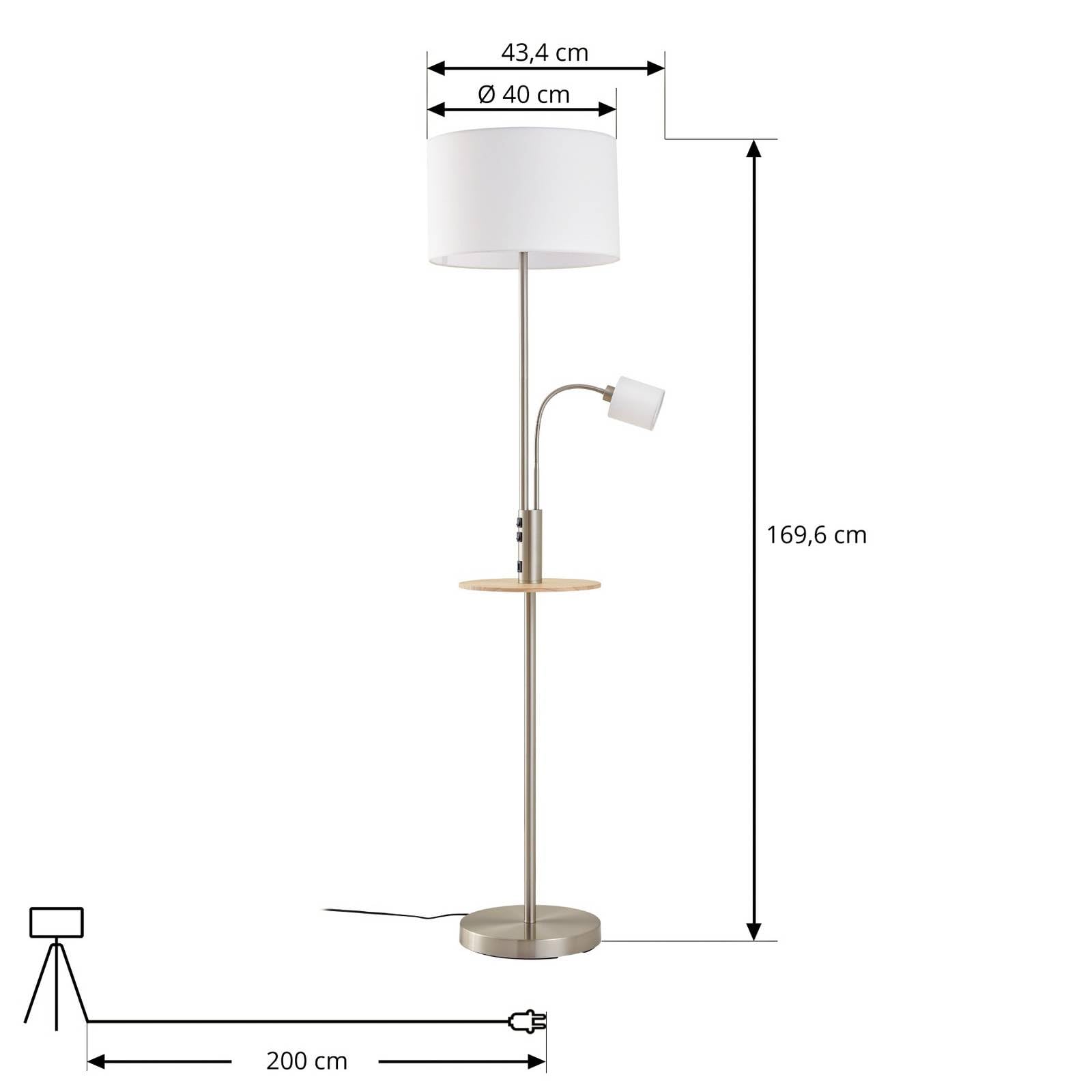 Lindby Stehlampe Aovanmit USB Anschluss (Modern) in Alu aus Metall (1 flammig, E27) - Textil Stehleuchte Floor Lamp Standleuchte Wohnzimmerlampe Wohnzimmerleuchte