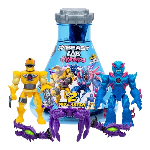 MrBeast Lab Hybrids Multi Pack, Reveal Different Hybrid Parts To Create 2 Mix & Match Action Figures, Plus Parts Of The Golden Panther Dragon, Fuse Millions Of Beast Combinations - Liger VS Banana-man
