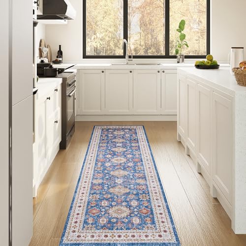 Vintage 2x6 Washable Runner, Low-Profile Kitchen Runner Rug with Non-Slip Backing & Durable Edge Binding, Pet-Friendly Entryway Rug for Bedroom & Hallway