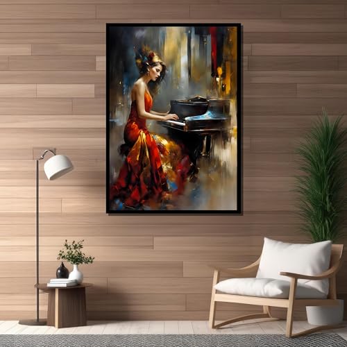Femme impressionniste au piano : affiche sur toile YUSUZHU salon salon de musique 70x100