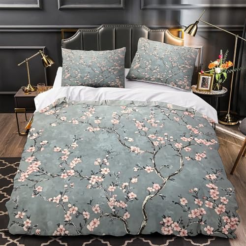 Parure de lit fleurs de cerisier 3D housse de couette 220x240 cm microfibre résistante King - 2