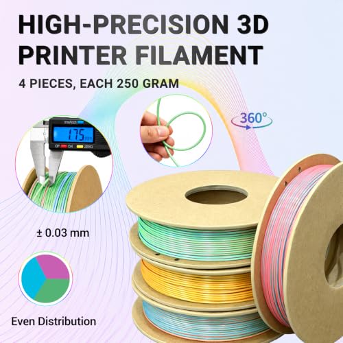 Image of Shiny Tricolor Silk PLA+ 3D Filament Bundle, Shiny Silk PLA+ Filament 1.75mm Fits Most 3D Printers, Smooth Multicolor Change, Multicolor PLA+ Filament for Decorations, 4 Spools 250g Each