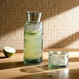 Gluckigluck Glaskaraffe mit Deckel, Wasserkaraffe Set mit Becher (630ml) - Borosilikatglas, Nachttisch Karaffe für Gästezimmer, Badezimmer & Wohnzimmer (Grün)