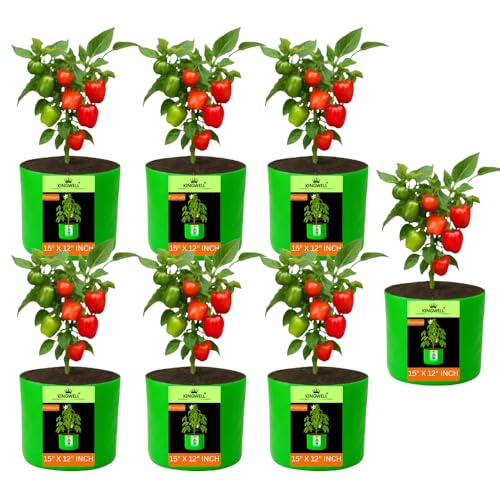 Image of Kingwell grow bags 15x12 inch pack of 7 For Terrace Garden Vegetable Plant Grow Bags Fruits Growing Containers For terrece Gardening