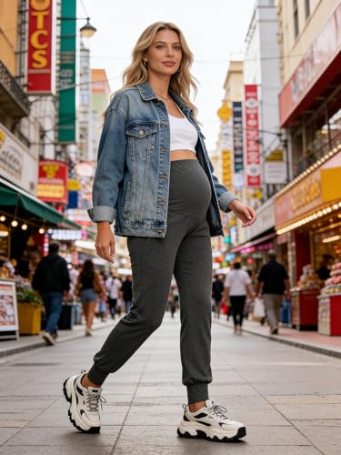 Image of fitglam Women's Maternity Pants Over Belly Lounge Pajamas Clothes Pregnancy Must Haves Joggers with Pockets