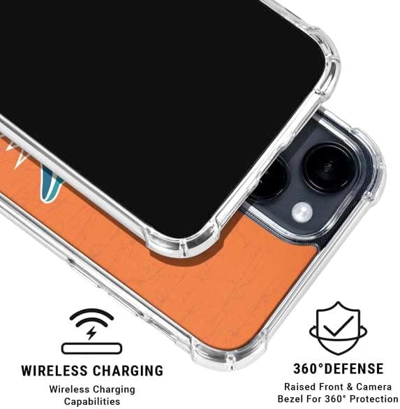 Skinit Clear Phone Case Compatible with iPhone 15 Plus - Officially Licensed NFL Miami Dolphins Distressed- Orange Design