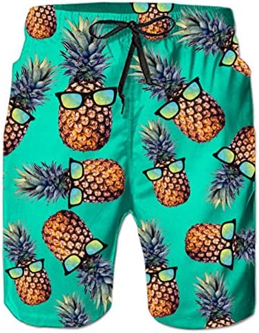 Quick Dry Beach Board Shorts for Men Novelty Pineapple Tropical Fruits Graphics Mesh Lining Swimming Trunks with Two Side Pocket 90s Guys Summer Lightweight Comfy Elastic Waist Long Sports Pants, M