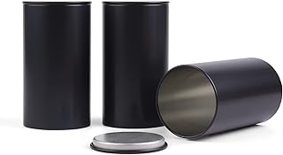Small Tin Can 67 Series for Coffee Candy Spice Storage Matcha Powder Tin Containers Storage 3 Pcs (Black, M=(67x125 mm))