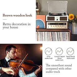 Tourne-disque vinyle sans fil avec haut-parleurs intégrés et lecteur phonographe vintage entraîné par courroie USB, 3 vitesses pour divertissement et décoration de la maison (blanc) - Les Beatles, Paul McCartney, John Lennon, RIngo Starr, George Harrison Tourne-disque vinyle sans fil avec haut-parleurs intégrés et lecteur phonographe vintage entraîné par courroie USB, 3 vitesses pour divertissement et décoration de la maison (blanc) – Image 5