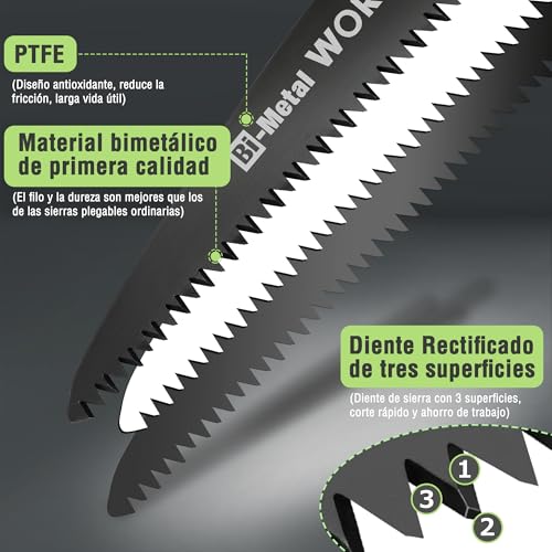 Miniatura 4 de Workpro Sierra De Podar, Sierra Plegable, Serrucho De Poda Con Bloqueo Seguro, Hoja De Sierra Bi-Material D6a Y M2, Sierra Plegable De Agarre Suave Para Madera, Jardinería