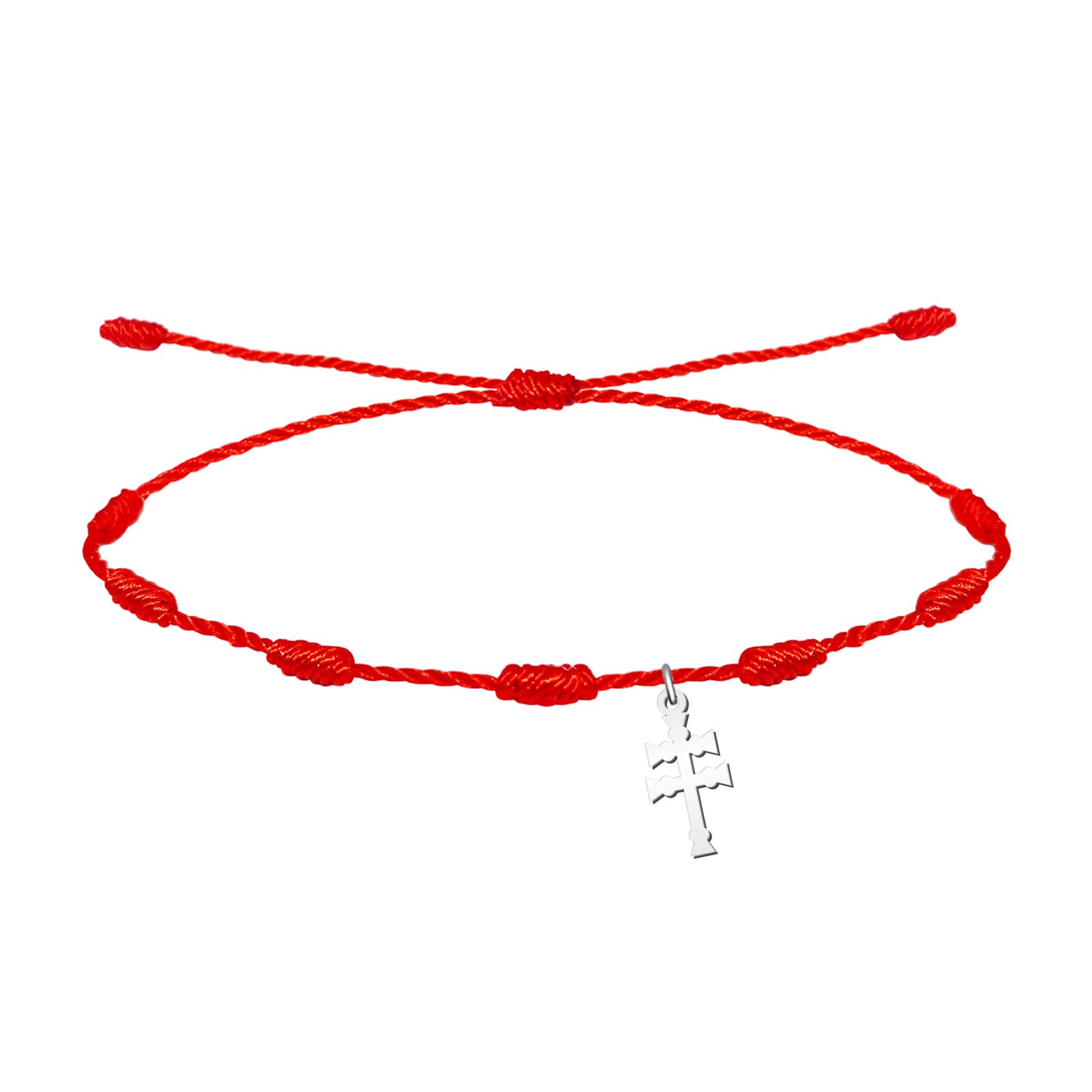 Bracciale a 7 nodi rosso con Croce in acciaio Inossidabile-portafortuna e protezione-malocchio-coppie e amicizia-gioielli regolabile-braccialetto filo rosso donna-uomo