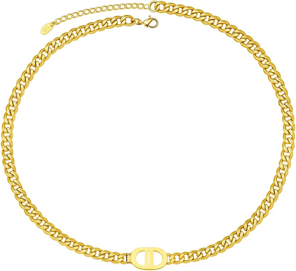 18K Gold-Plated Double D Necklace – Trendy DD Necklace Cuban Chain Choker for Women, Hip-Hop Letter Initial, Stylish Gift for Birthday, Christmas, Valentine’s Day, Perfect for Street Style Outfits