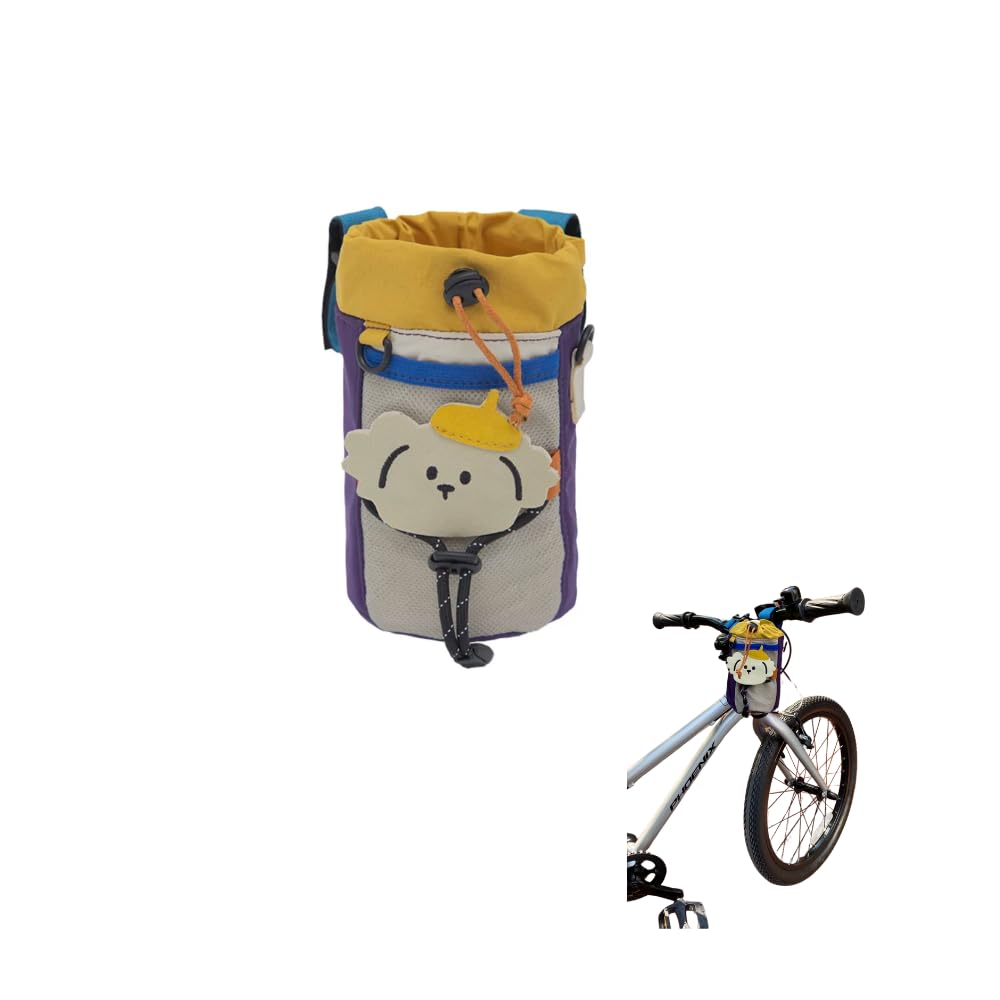 Bike Handlebar Bag Bicycle Stem Pouch Removable Front Basket Water Bottle Holder Bike Accessories (purple yellow)
