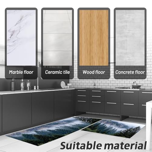 Alfombra de cocina antideslizante de dos piezas con diseño lavable de bosque 8