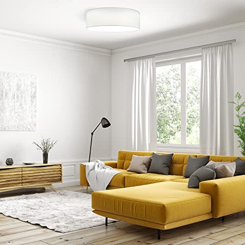 Navaris Flush Mount Ceiling Light - 15.75 Diameter Drum Lamp Shade LED Fixture with Remote Control for Bedroom, Living Room, Kitchen - White