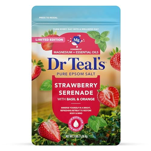 Dr Teal's Epsom Salt Magnesium Soak, Strawberry Serenade with Basil & Orange, 3 lbs
