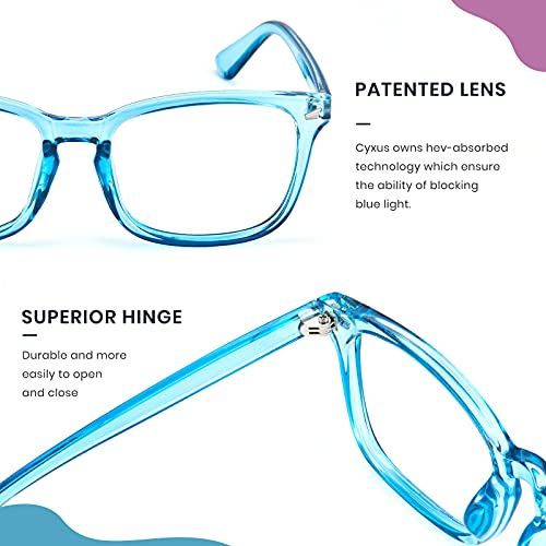 Image of Cyxus Computer Blue Light Blocking Glasses Square Classic Retro Clear Lens Eyeglasses Frame for Women and Men (Crystal Blue)