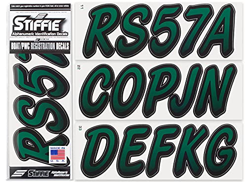 Image of STIFFIE Whipline Racing Green /Black 3 inch Boat & PWC Registration Decals • Numbers Letters Stickers