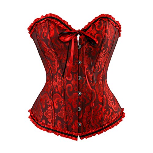 Kranchungel Corset Tops for Women: Renaissance Corset Bustier Shapewear - Halloween Costumes for Themed Parties Aged 25-35 X-Large Black Red