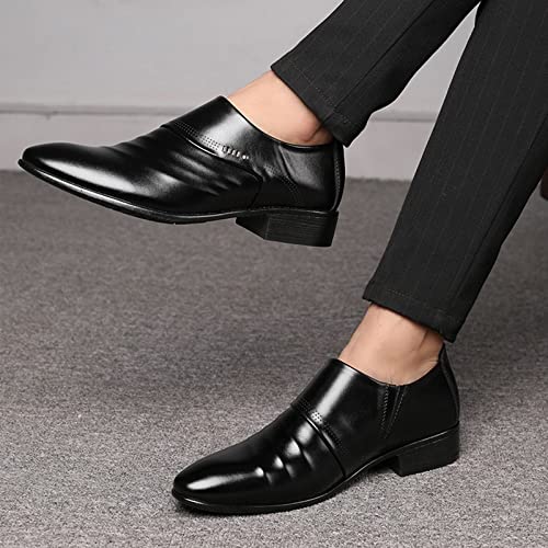 Kkpol Men's Black Dress Shoes Oxford Style Square Toe Formal Slip-On British Style Mens Work Shoes Best Dress Shoes, 10.5 #TOP5