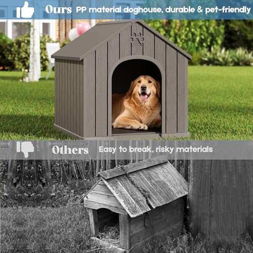 Indoor-Outdoor Large Dog House for Medium to Large Dogs, Durable Plastic Doghouse – Waterproof Design, Air Vents & Elevated Floor, Simple to Clean and Assemble (Classic Grey 1, 36.2''L×38''W×38''H) - Image 5