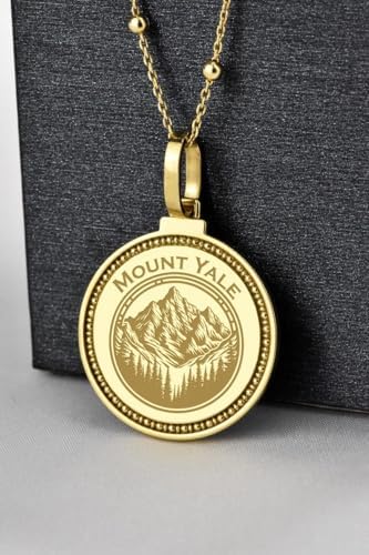 Yale Mount Engraved Pendant Necklace - 14K Gold Plated 925 Sterling Silver Round Medallion With 18 Inch Cable Chain. 28mm Pendant for Men & Women |JA_PENK_2794 image 5