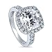 BERRICLE Rhodium Plated Sterling Silver Cushion Cut Cubic Zirconia CZ Halo Engagement Ring 6.12 CTW