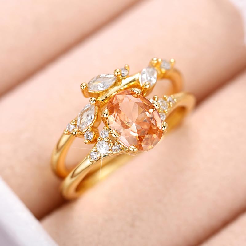 RKKOJJO 925 Sterling Silver Bridal Rings Sets AAA Pink Cubic Zirconia CZ Full Diamond Engagements Rings Wedding 2 Pcs Promise Anniversary White Gold Rings for Women Size 72