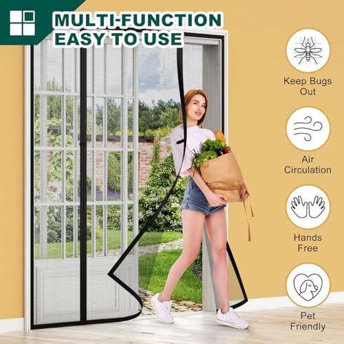 Faltbares Moskitonetz mit Magnetverschluss – Selbstschließend, gute Luftzirkulation, für Balkon- und Terrassentüren Schwarz 205x230cm