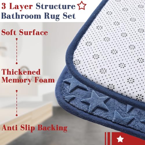 Drydiet 3 Pcs Navy Blue Star Bathroom Rugs Set, Soft Absorbent Bath Mat and U-Shaped Contour Toilet Rug, Non-Slip Quick Dry Shaggy Microfiber Carpets for Bathroom Decor, Guest Bath Restroom by Drydiet - Used condition - Image 6