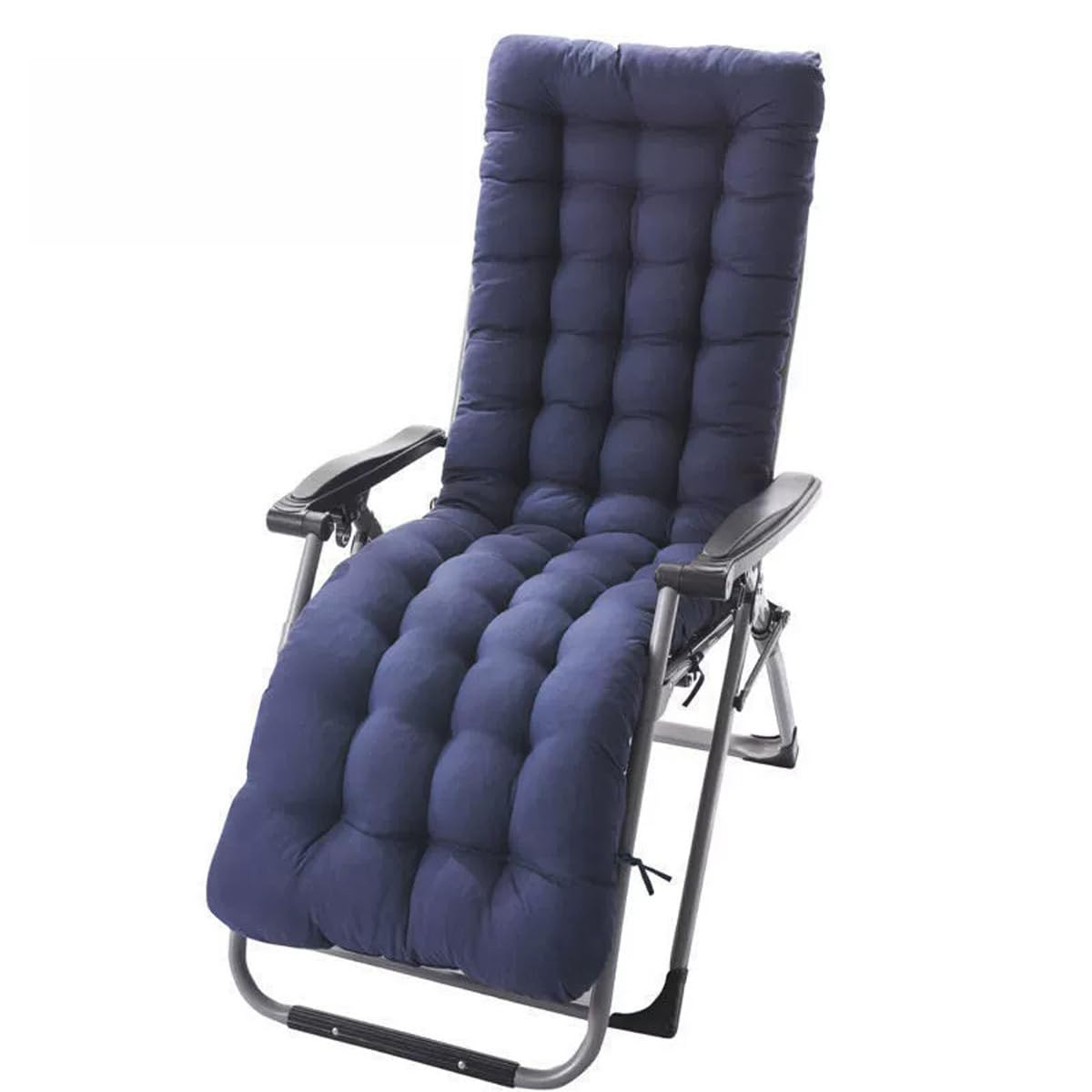 Mozzeilee Sunlounger Replacement Cushion with Non-Slip Straps, Rocking Chair Pads for Garden Patio, Thick Reclining Chair Sun Lounger Mats for Indoor Outdoor Furniture (Navy,125x53x8cm)