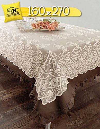 AT17 Shabby Chic Farmhouse Polyester Embroidered Tablecloth, Table Linen, Lace Table Cover - Embroidery - 160x270 - Ivory - 100% Polyester