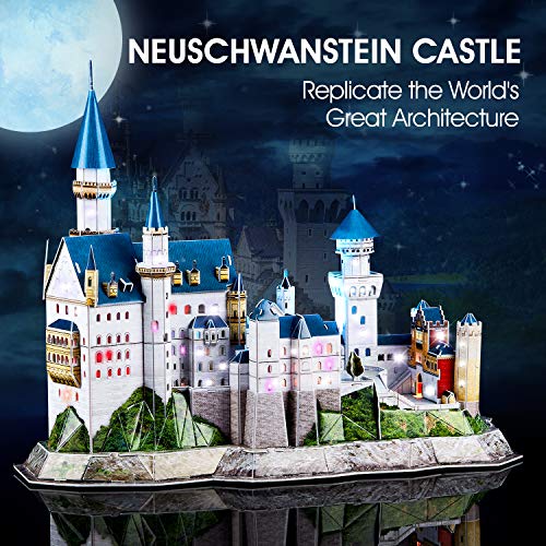 Cubicfun 3D Led Castle Puzzles For Adults And Kids, Germany Architectures Building Model Kits Toys Gifts For Women And Men, Multi-Color Lights Neuschwanstein Castle 128 Pieces #TOP1