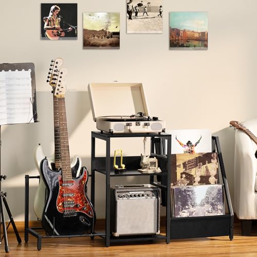 Meuble tourne-disque noir avec étagère de rangement de 150 vinyles - 3