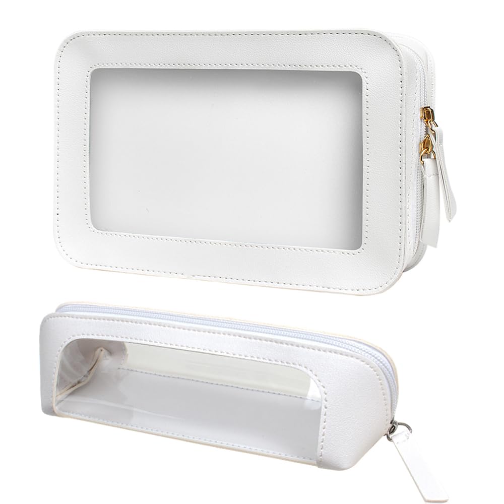 LETGO 2Pack Clear Makeup Bags, TSA Approved Toiletry Bag with Zipper, Clear Makeup Organizer Fit Carry-on Travel Car Accessories Essentials for Women (2Pack-White Set)
