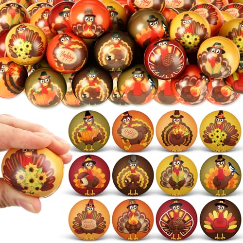 Liliful 30 Pcs Thanksgiving Turkey Stress Ball Bulk 12 Patterns Fall Sensory Stress Relief Balls Thanksgiving Party Favors Bag Filler Stocking Stuffers Gifts for Adults
