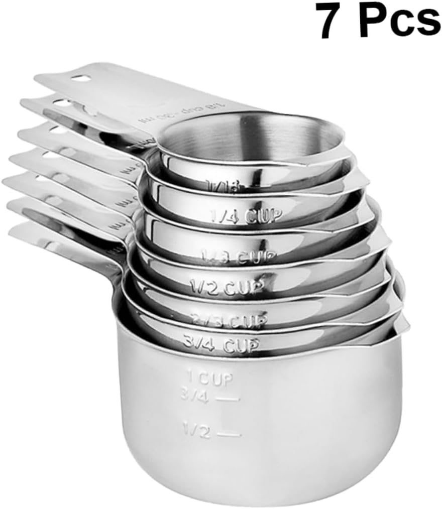 Unomor 7pcs Stainless Steel Measuring Cups Baking Cooking Tool Scale Nesting Heat Resistant Rustless for Kitchen