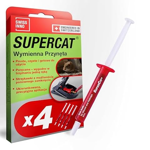 SWISSINNO SuperCat Przynęta Zapasowa w Strzykawkach z Masłem Orzechowym do Pułapek na Myszy i Szczury – Skuteczny Wabik Pokarmowy, Kompatybilny z Pułapkami SuperCat, 4 szt.