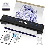 NEWYES Tattoo Stencil Imprimante sans fil Portable Kit d'imprimante de tatouage Thermal Machine de tatouage pour les artistes de tatouage & Débutants, Matte Effect Effacer l'impression, Compatible avec téléphone portable, Pad, PC | Pour les artistes de tatouage & Débutants, Matte Effect Effacer l'impression