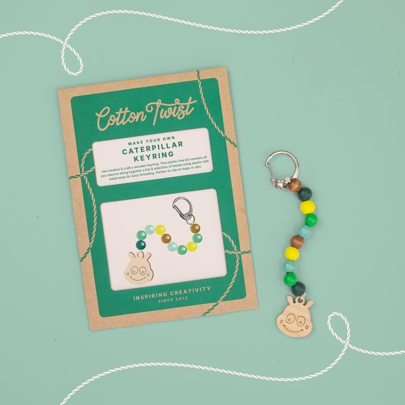 COTTON TWIST Kids Caterpillar Keyring Making Craft Kit - Children Creative Keychain Designing Play Set for Boys and Girls - Single Unit