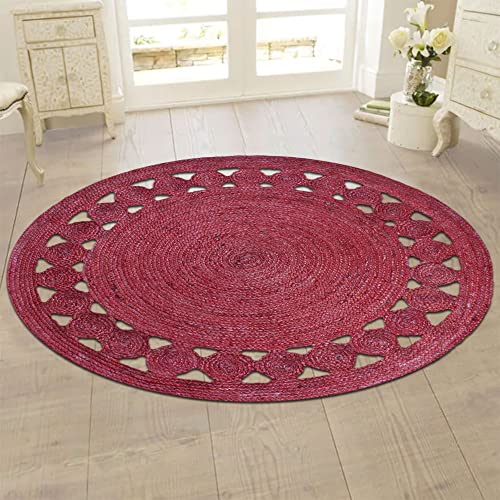 Tapis jute tressé main rouge design géométrique pour intérieur convivial