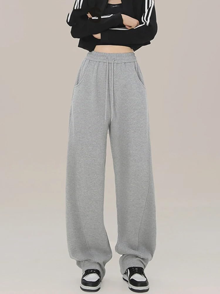American Style Sports Pants Women Autumn Winter High Waist Straight Wide Leg Pants Cotton Casual Sweatpants