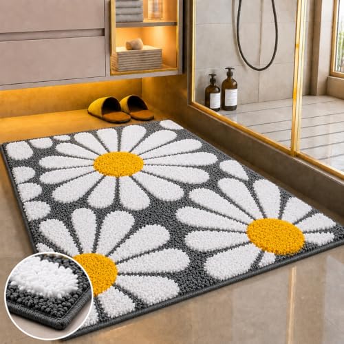 Image of Roseate Flower Anti Skid (40x60 cm) Microfiber 2000 GSM Bath Mat for Bathroom /Bedroom /Door Mat /Floor Mat (Grey) Pack of 2
