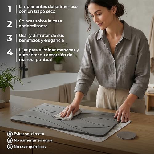 Alfombrilla diatomita de baño 60x40 SOFBON con acabado premium 8
