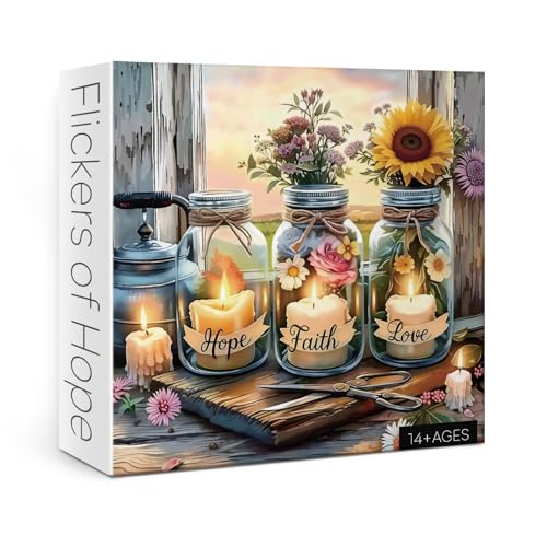 Christian Flower Jar Puzzle for Adult 1000 Piece, Vintage Bible Religious Quote Jigsaw Puzzle, Inspirational Sunset Scene Puzzle