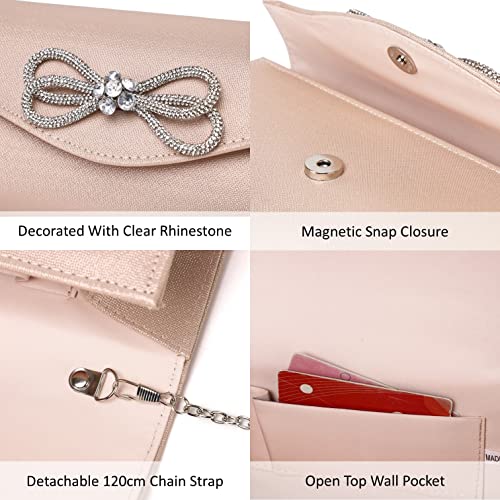 Detara Women Evening Handbag Shiny Crystal Bow Flap Clutch Purse For Women Wedding Party Prom Purse (Apricot 9118) #TOP6