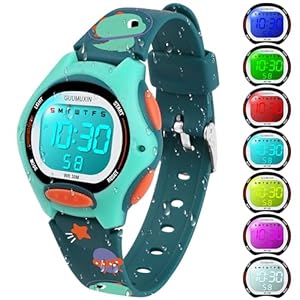 GUUMUXIN Reloj Digital para Niños, Reloj Deportivo con 7 Luces Indicadoras de Color, Pantalla de Reloj Acrílica, Resistente al Agua hasta 3 ATM, Reloj de Pulsera para Niñas y Niños