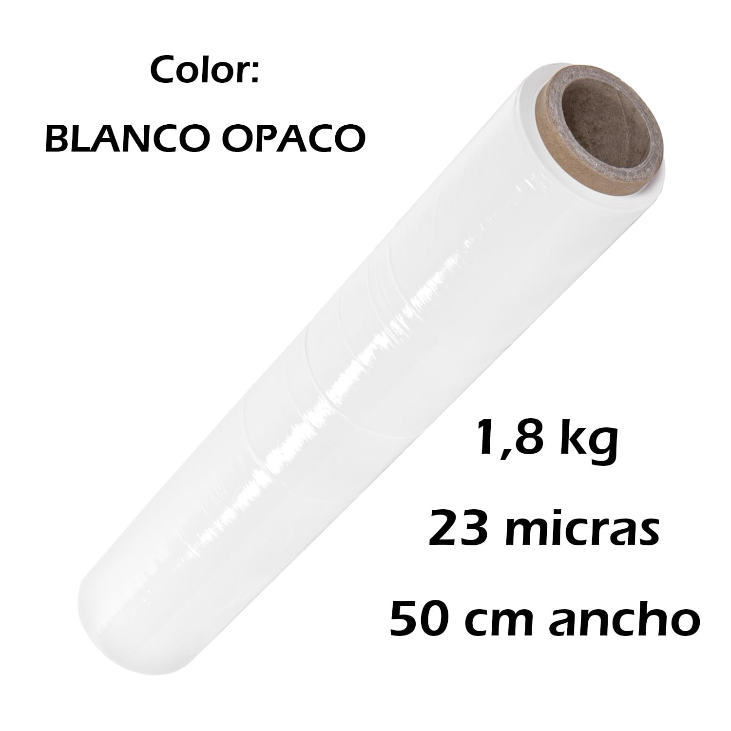 6 Rollos Film Paletizar Blanco Opaco Elástico, Bobinas Estirables de 1,8 Kg, ancho 50 cm, 23 micras. Mudanzas, Envolver, Embalar, Precintar, Proteger
