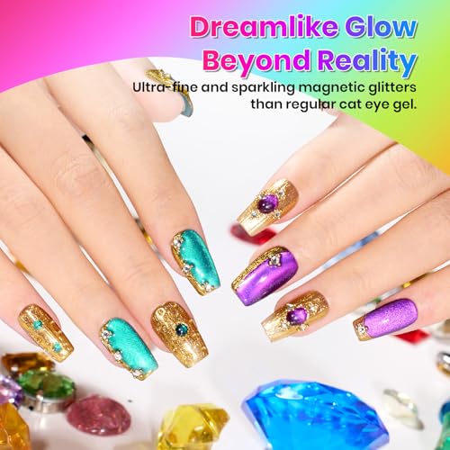 Image of Beetles Neon Cat Eye Gel Nail Polish Set - Fairy Prism 6 Colors Summer Glitter Cat Eye Gel Polish Kit Red Green Blue Pink Purple Magnetic Shine Soak Off UV Salon DIY Manicure Gift for Women