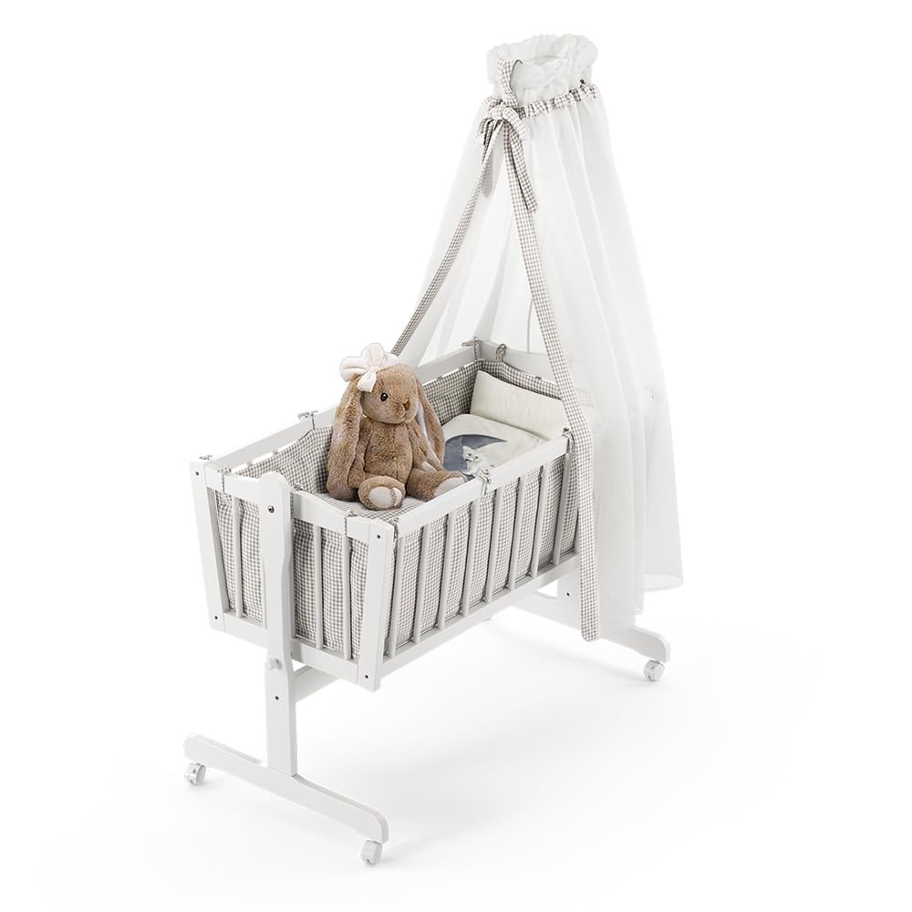 VitaliSpa Lit bébé, Blanc, 40x90 | avec des roues, avec fonction de bascule et roulettes verrouillables